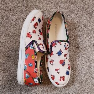 Coach Floral Slip-On Sneakers in Ivory, Red & Blue